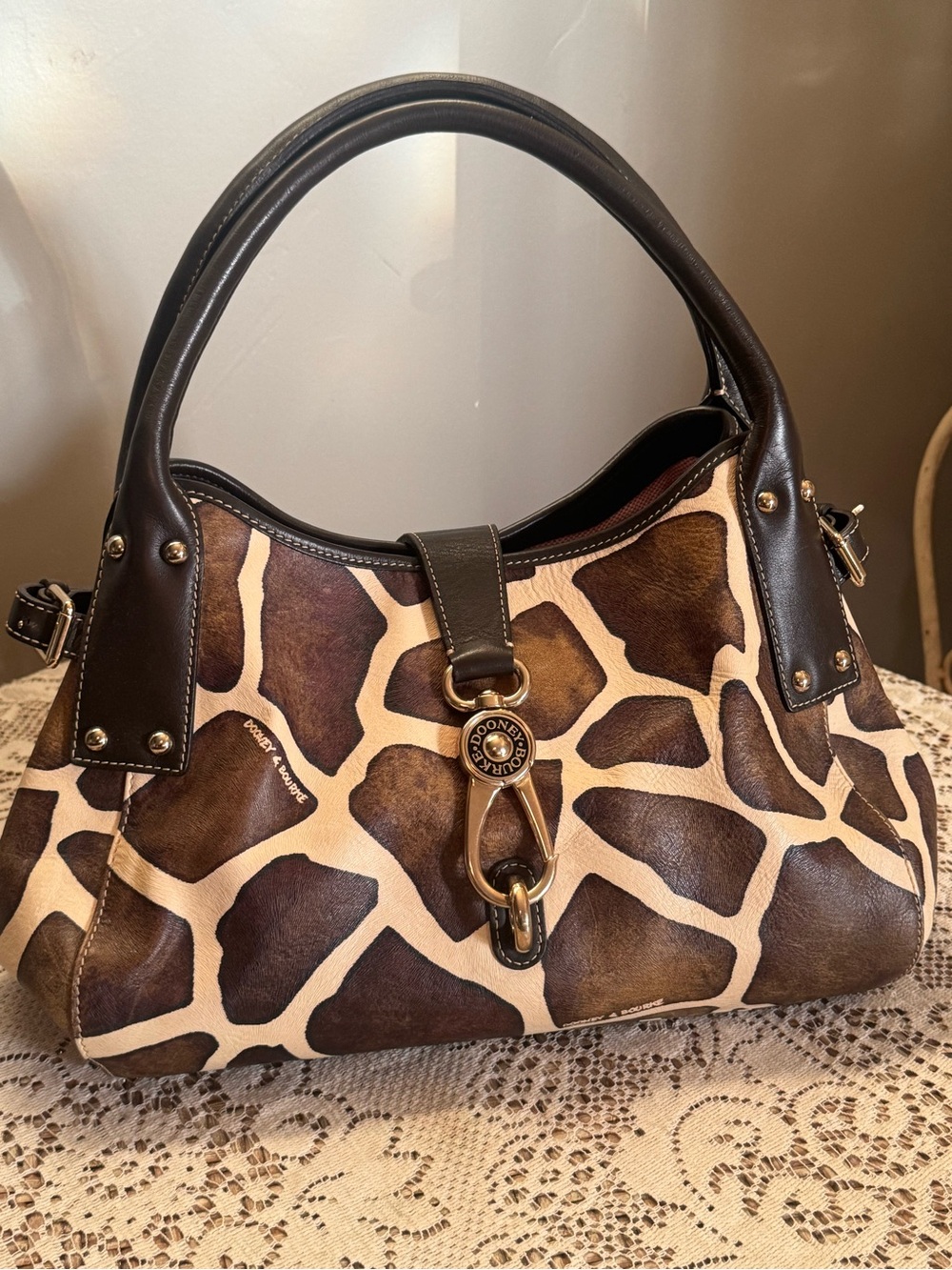 Dooney & Bourke Brown and Cream Giraffe-Print Shoulder Bag